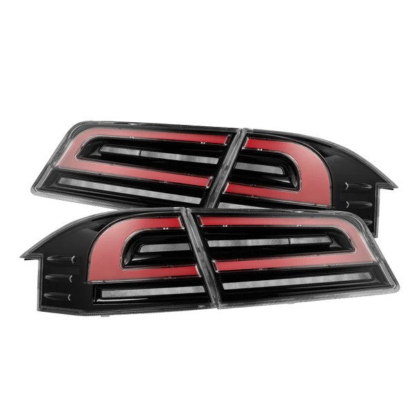 AlphaRex 12-21 Model S LUXX-Series LED Tail Lights Black Red (With Black Trunk Center Piece Replacement)