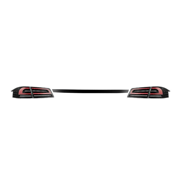 AlphaRex 12-21 Model S LUXX-Series LED Tail Lights Black Red (With Black Trunk Center Piece Replacement)