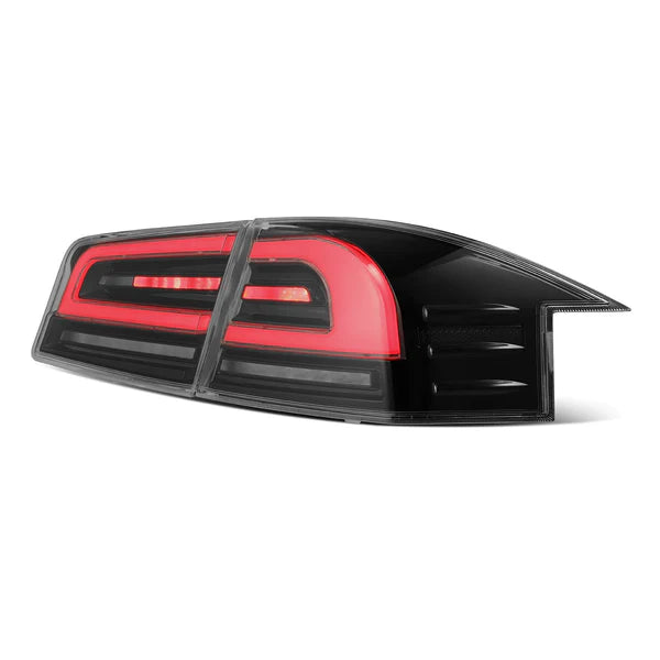 AlphaRex 12-21 Model S LUXX-Series LED Tail Lights Black Red (With Black Trunk Center Piece Replacement)