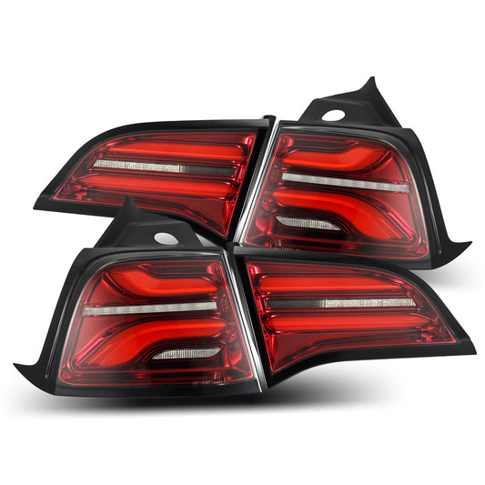 AlphaRex 17-23 Model 3 / 20-24 Model Y (Without Stock Amber Turn Signal) PRO-Series LED Tail Lights Red Smoke